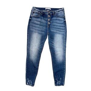 Blue Kancan Jeans Distressed Skinny Ankle High Rise 4 Buttons Women Size 30